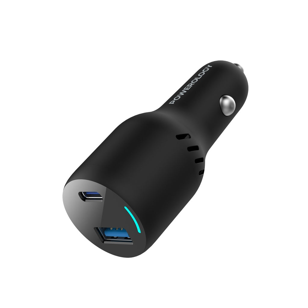 Powerology 65w PD Qc3 0 LED Dual Ports Car Charger Black