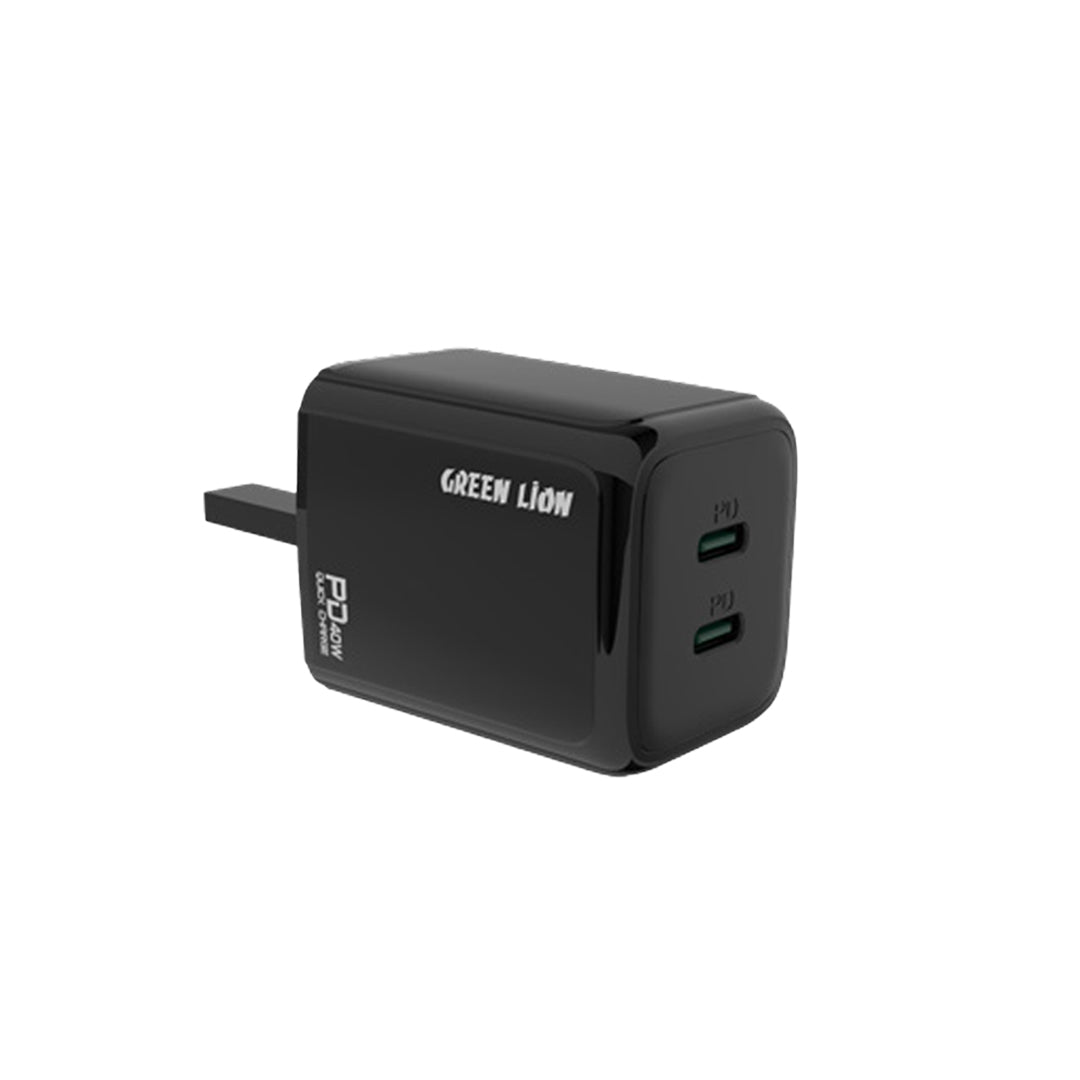 Green Lion 40w Dual PD Wall Charger with USB C to USB C Cable Black