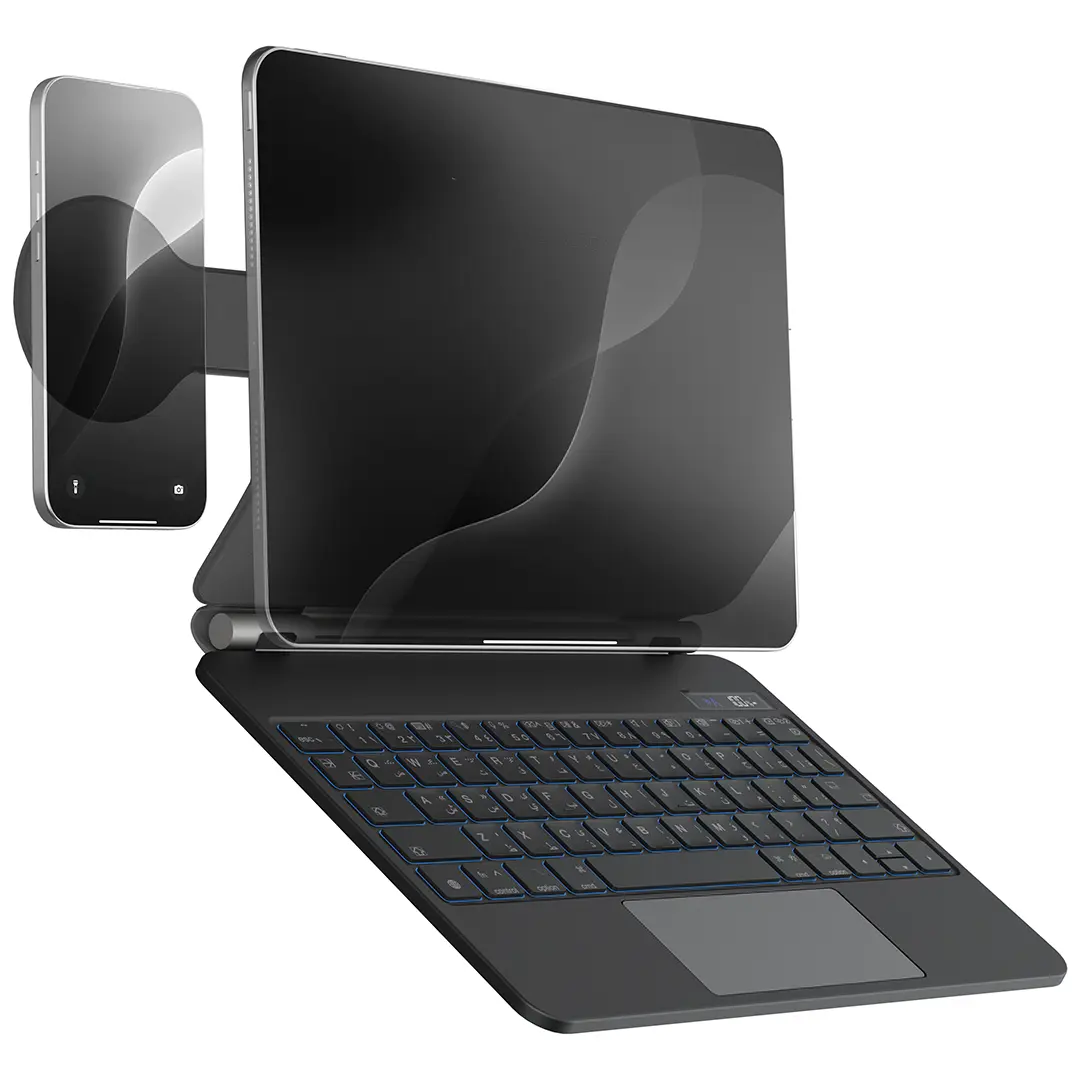 Powerology Dynaboard Wireless Keyboard Case with MagSafe Phone Holder for Ipad 13 M4 Black