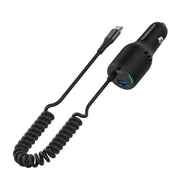 Powerology Pd100w Qc18w Type Ccable 20w LED Dual Ports Carcharger with Coiled Cable Black