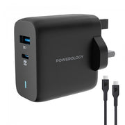 Powerology 63w Ultra Quick Gan Charger 45w PD USB A Quick Charge 18wqc3 0 with 60w Type C to Type C Cable