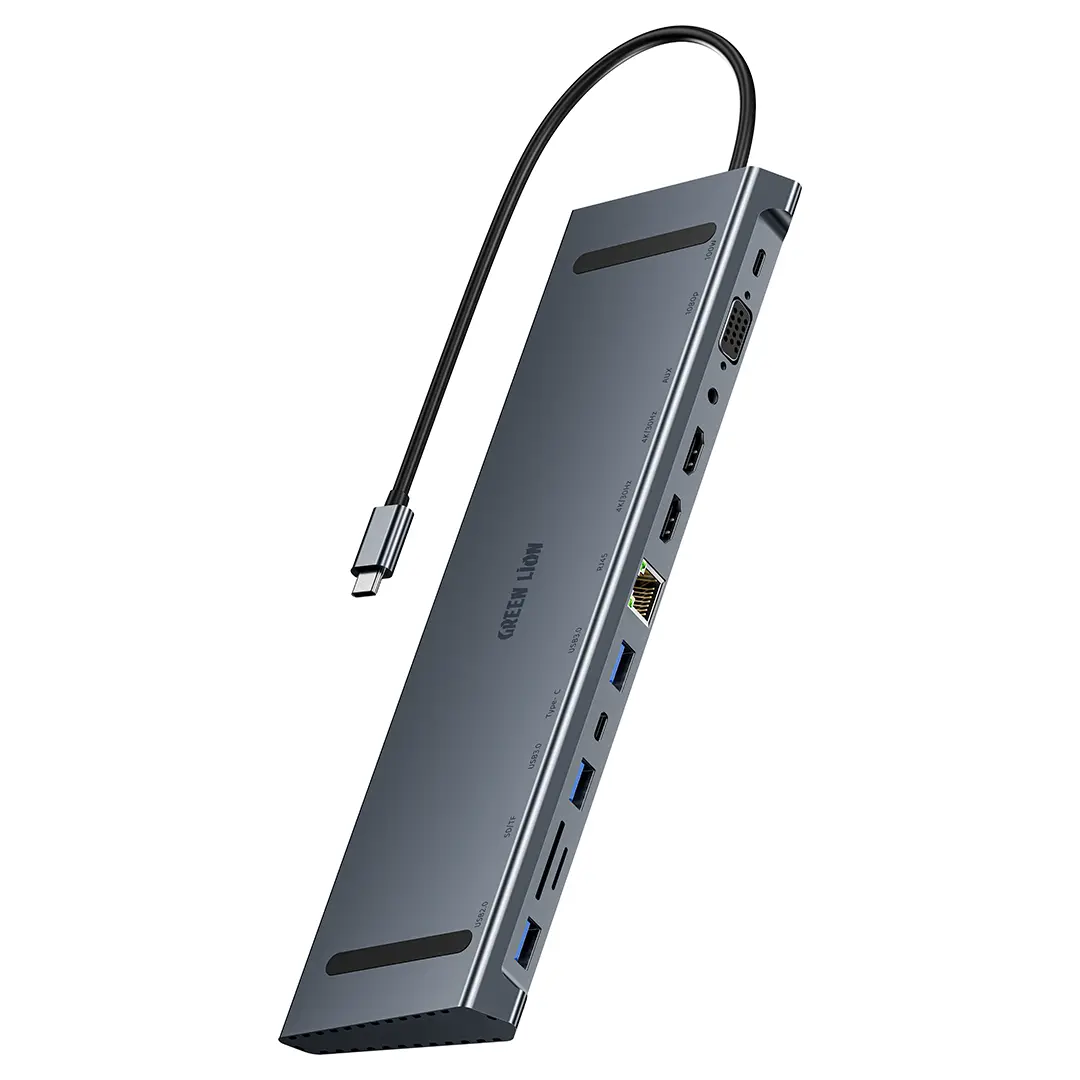 Green Lion 12 in 1 4k Hdmi Ethernet USB C Hub Gray
