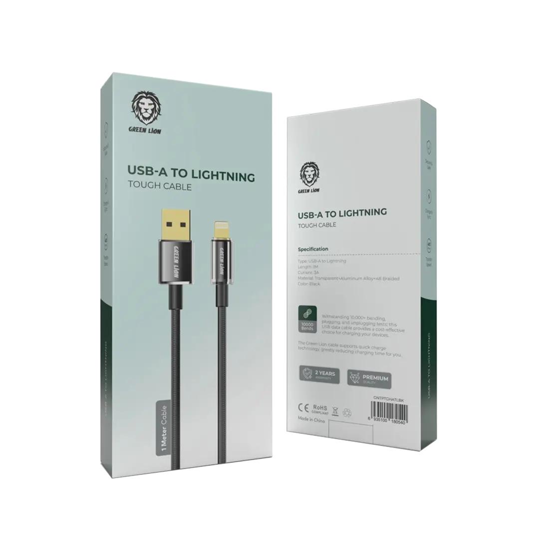 Green Lion USB A to Lightning Tough Cable 1m Black