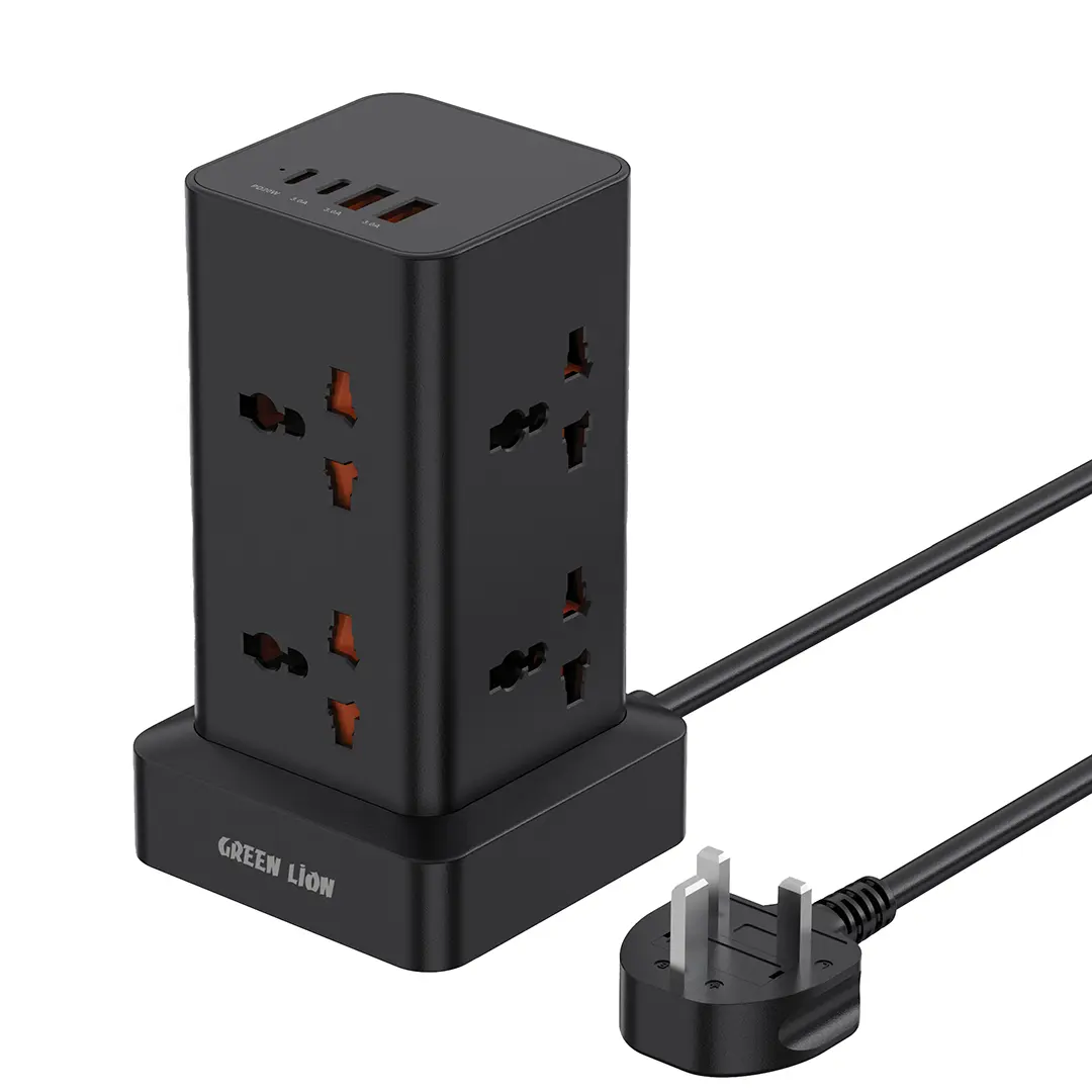 Green Lion Power Tower Multi Port Power Strip Black