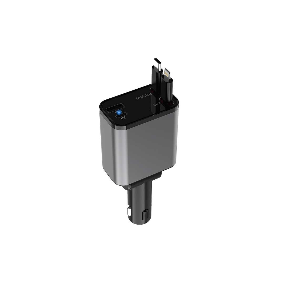 Green Lion Retractable 50w Car Charger Black