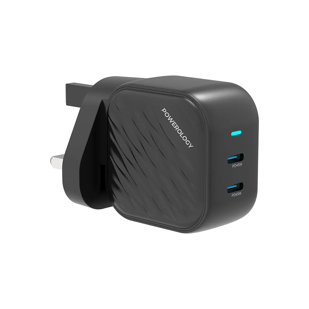 Powerology Gan Dual USB C Wall Charger Black