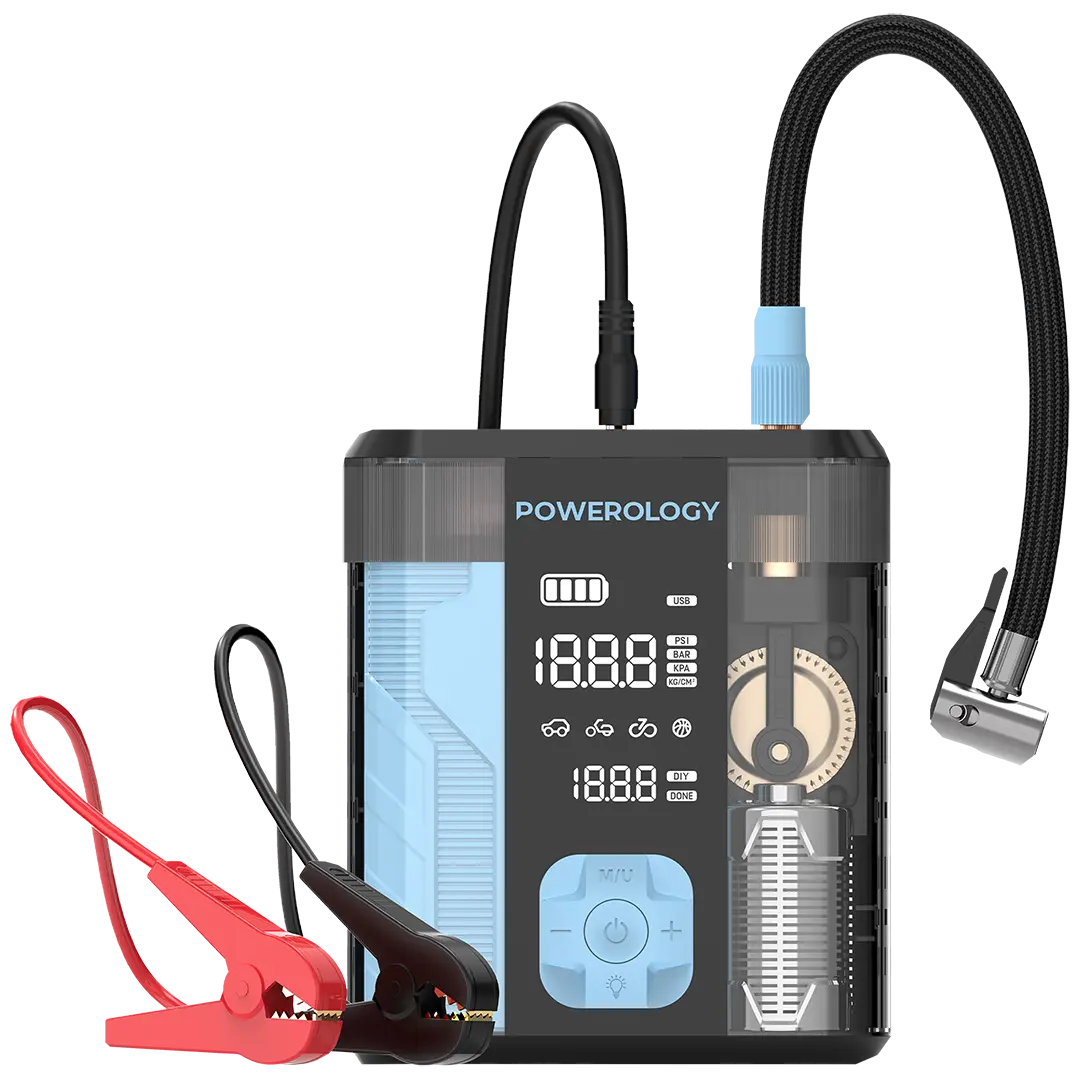 Powerology 3 in 1 Jump Starter Tire Inflator Black Blue