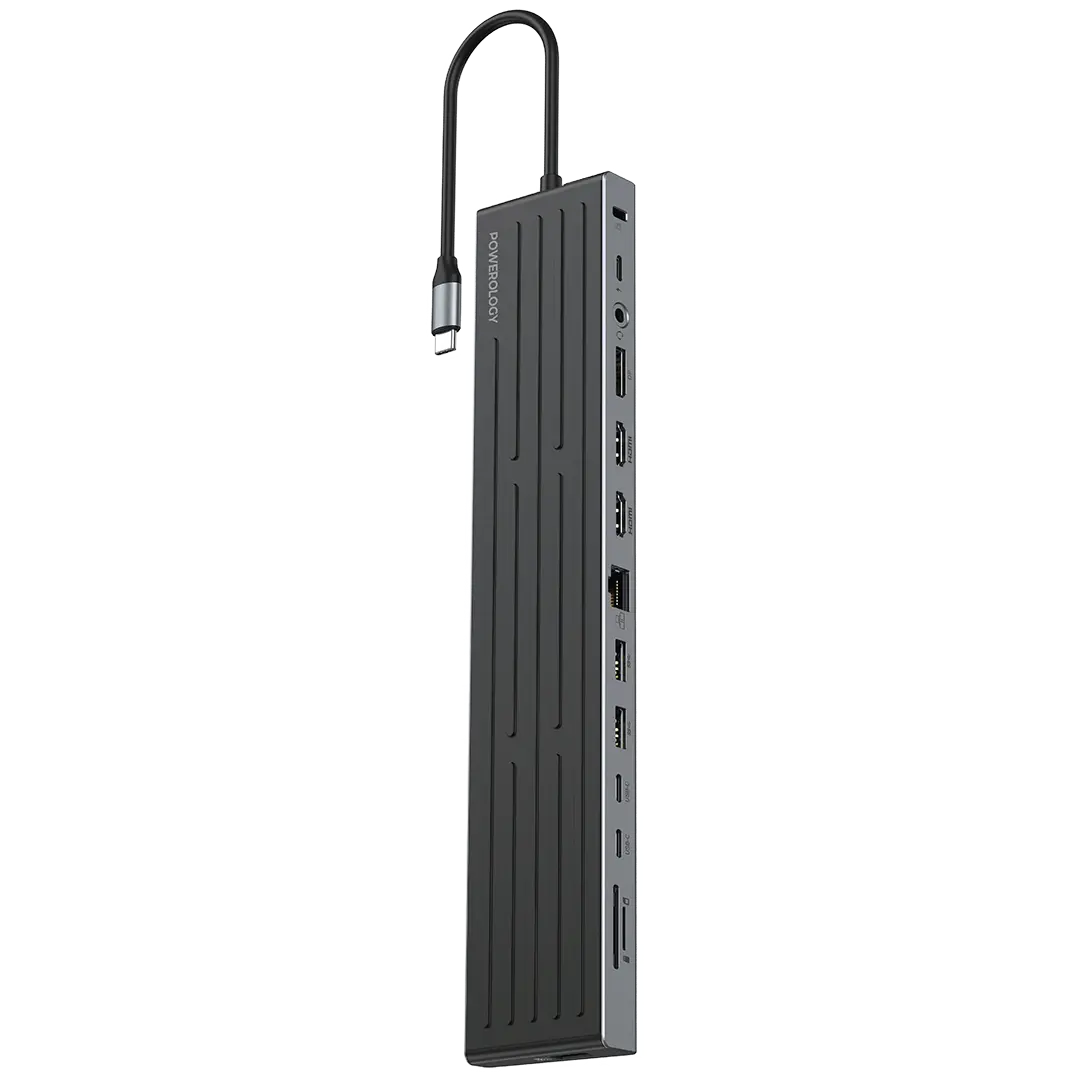 Powerology Nexis 13 in 1 Multi Display USB C Hub Laptop Stand Black