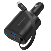 Powerology Type C Retractable Car Charger 70w Black