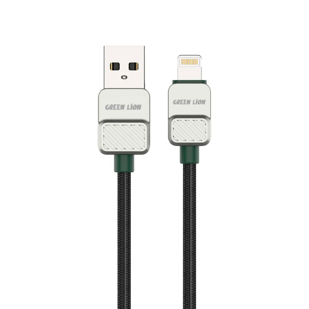 Green Lion USB A to Lightning Electroplated Braided Cable Black Dark Green
