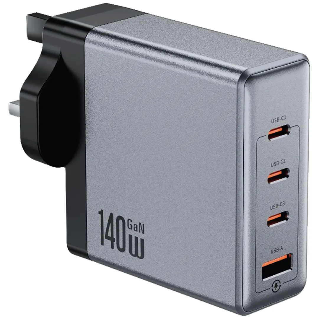 Green Lion Gan Premium Uk Plug Wall Charger 140w Gray