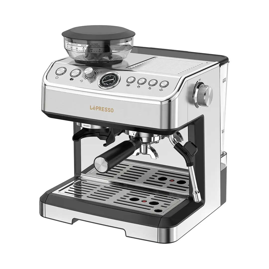 LePresso Espresso Machine Conical Grinder Steamer Silver