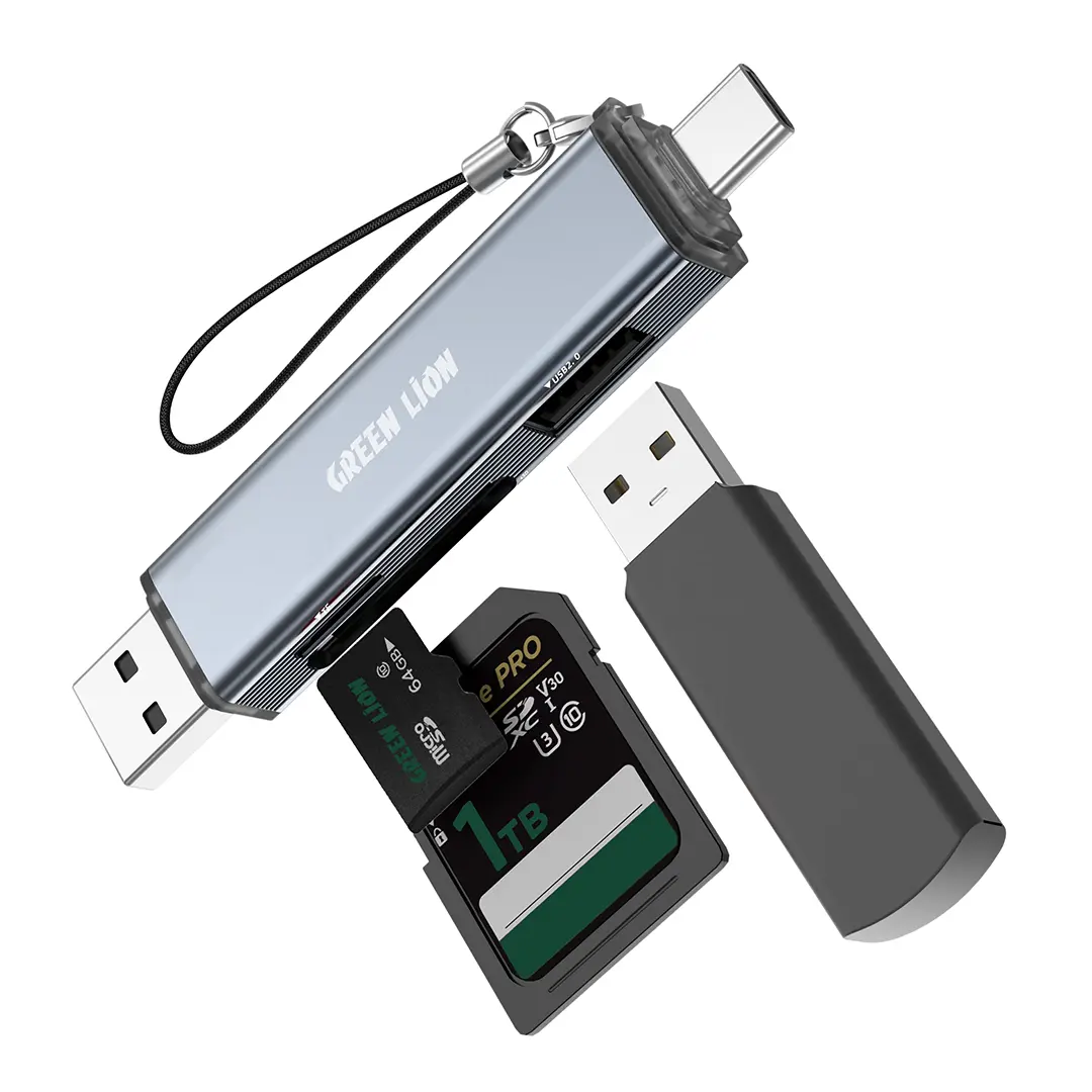 Green Lion 3 in 1 Card Reader with USB A USB C Connectivity Gray