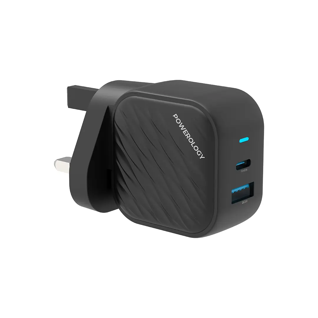 Powerology Gan Dual Port Wall Charger Black