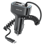 Green Lion 90w Car Charger with Dual PD Built in USB C Cable USB A Grey