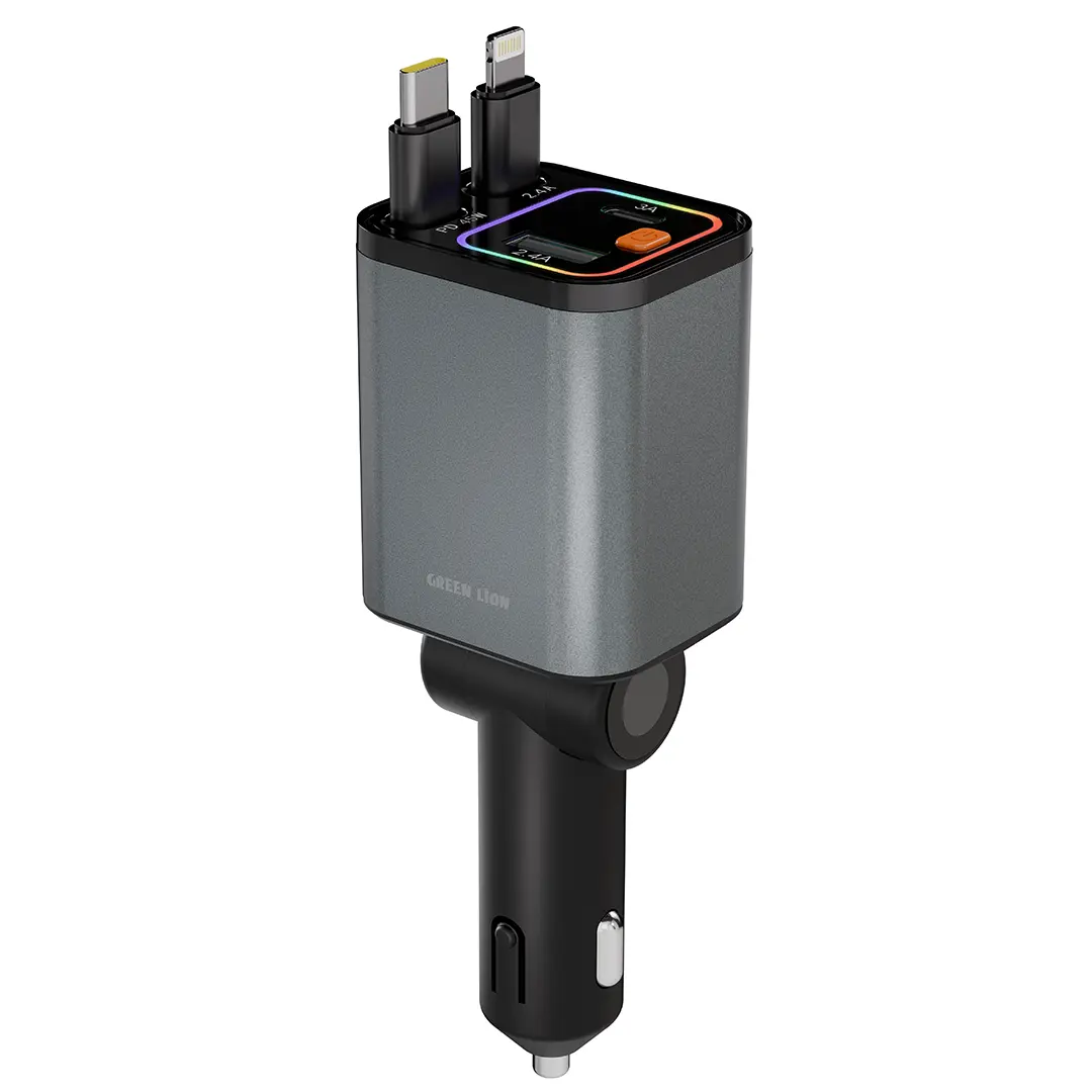 Green Lion Retractable 65w Car Charger Grey