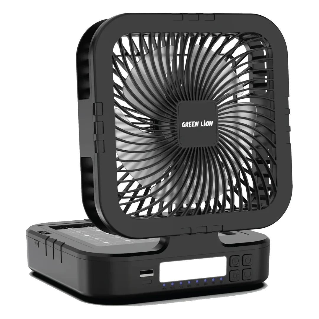 Green Lion Solar Trio Fan| Light|Power Bank - Black