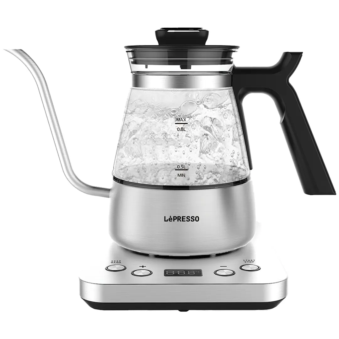 LePresso Brewwave Gooseneck Electric Kettle with Keep Warm Mode Silver