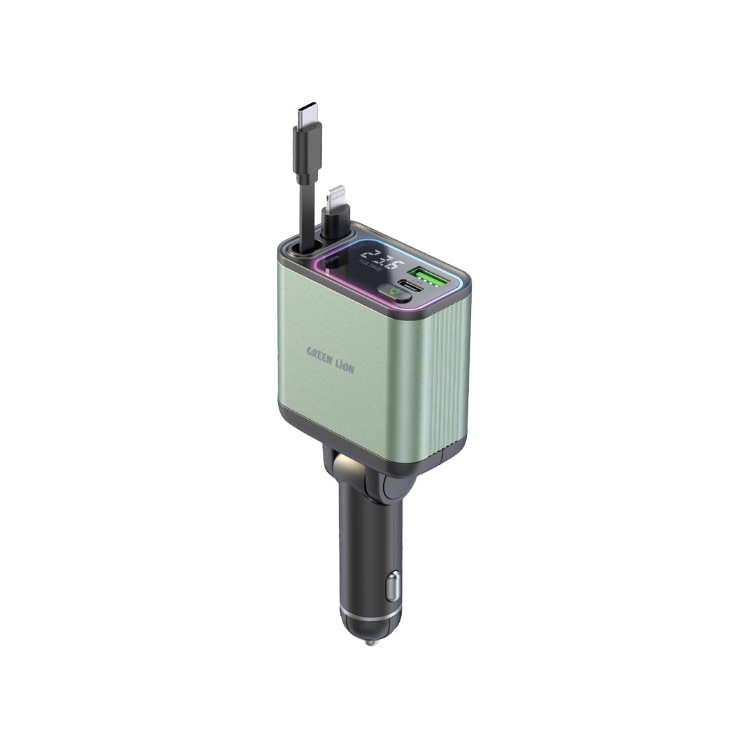 Green Lion Retractable 90w Car Charger Green
