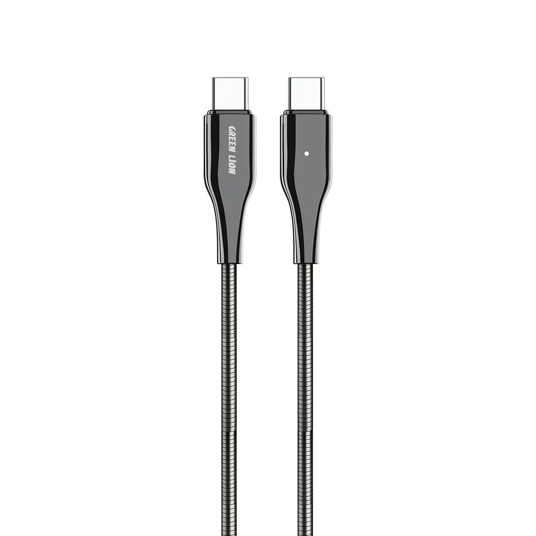 Green Lion USB C to USB C Metal Spring Hose Cable Silver