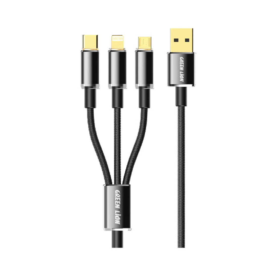 Green Lion Transparent 3 in 1 Braided Cable USB C Lightning Micro 1m Black