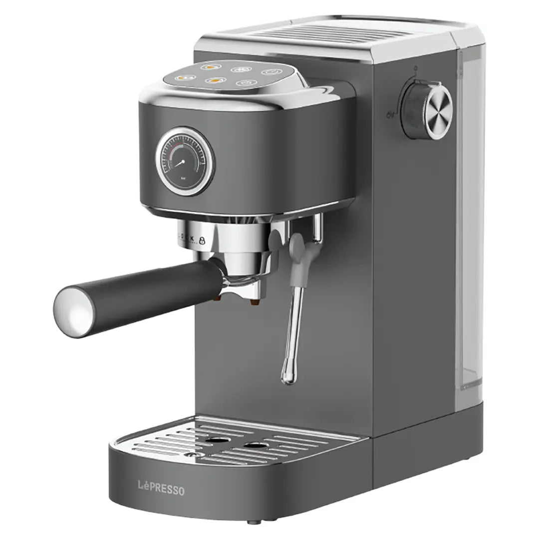 LePresso Hot Cold Espresso Maker with Steam Wand and Pressure Gauge Gray
