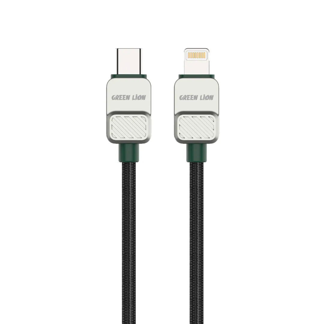 Green Lion USB C to Lightning Electroplated Braided Cable Black Dark Green
