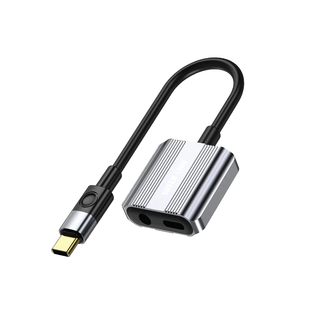 Green Lion 2 in 1 Splitter Adapter Type C to Aux Type C Grey