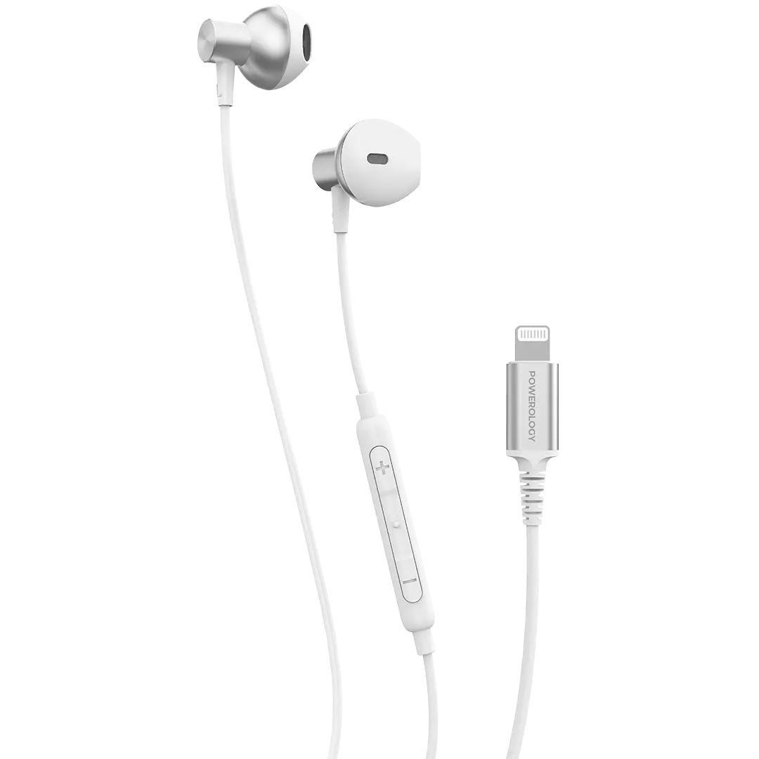 Powerology Lightning Stereo Earphones for Iphone and Ipad White