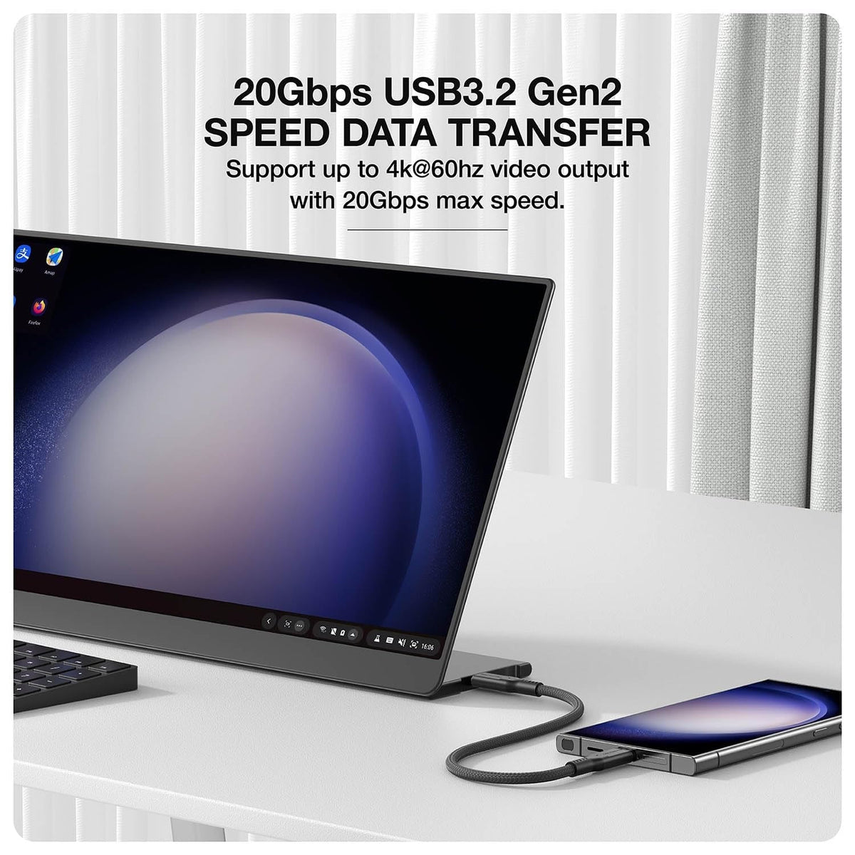 كابل يو اس بي 240 واط 1.2 متر من أمازينغ ثينغ Amazingthing Thunder Pro Usb-C To Usb-C 5.0A 240W Gen2 1.2M Cable