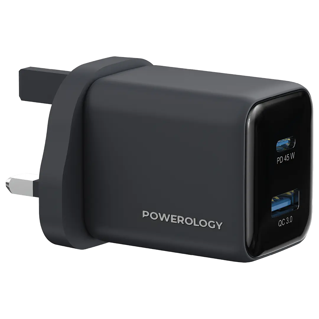 Powerology Volt X 45w Dual Port Gan Wall Charger Black
