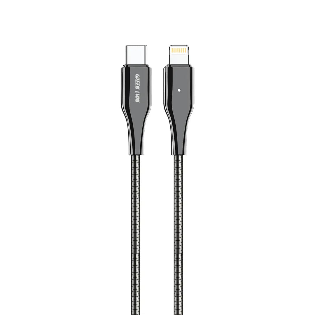 Green Lion USB C to Lightning Metal Spring Hose Cable Silver