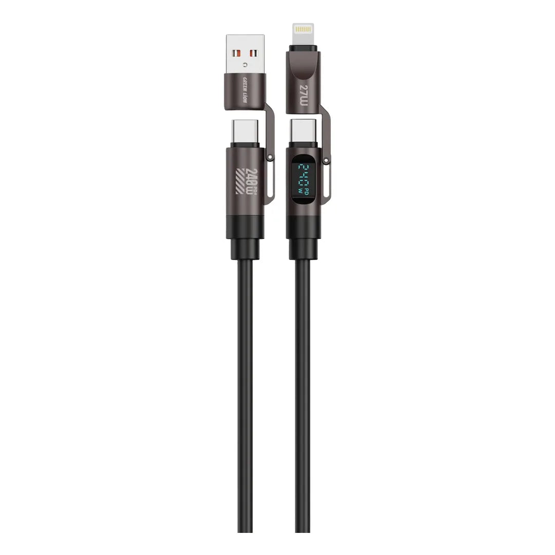 Green Lion 4 In1 Silicone Cable with Digital Display Black