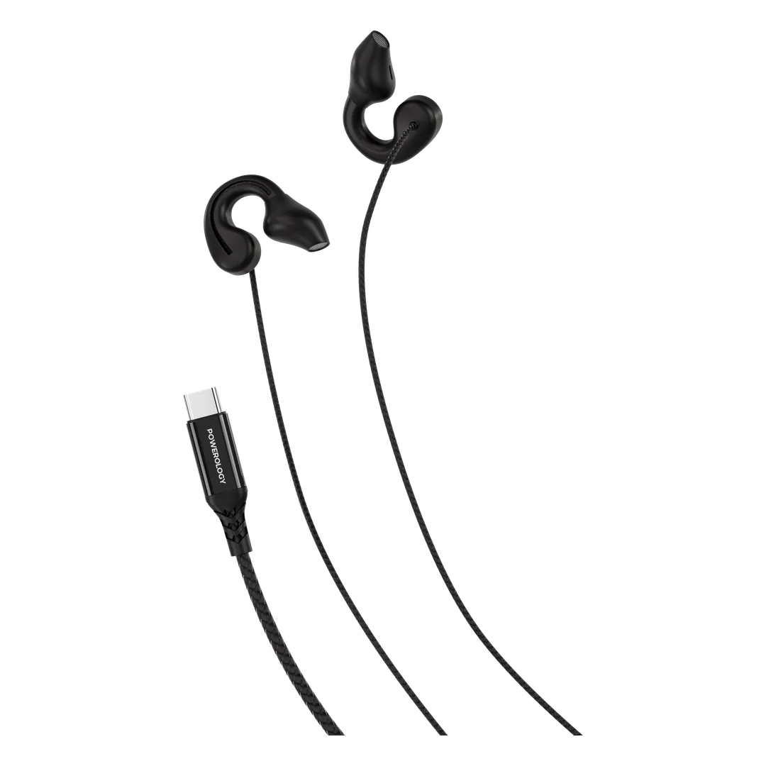 Powerology Voro Earhook USB C Wired Earphones Black
