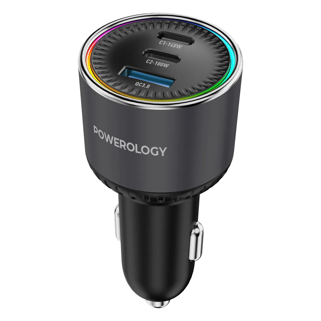 Powerology Elan 240w Dual USB C USB A Car Charger Grey