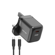 Green Lion Ultra Compact Gan Wall Charger Uk Pin USB C 20w with C to L Black
