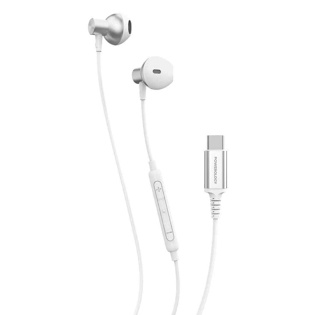 Powerology Type C Stereo Earphones White