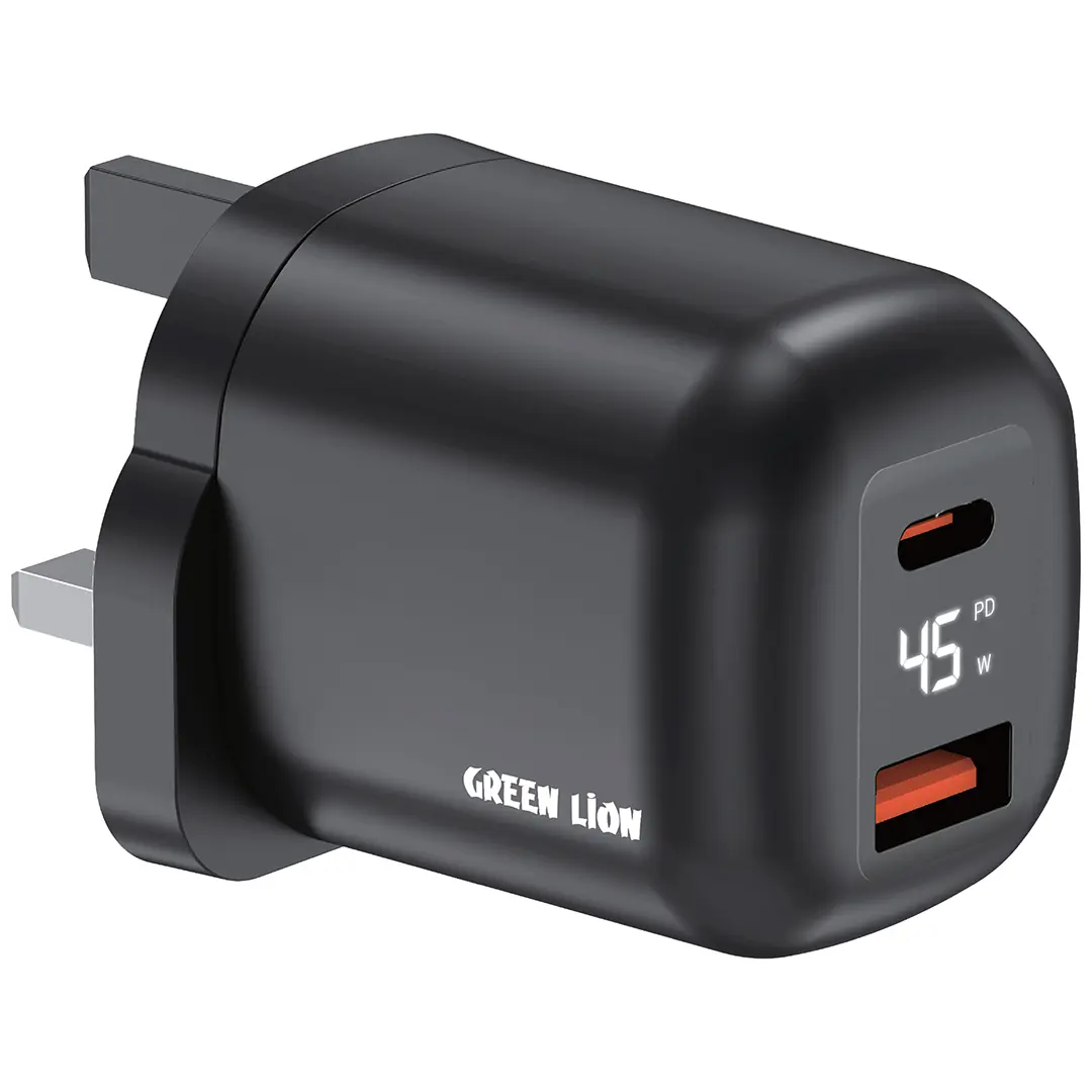 Green Lion Q Series Uk Plug USB C USB A Black