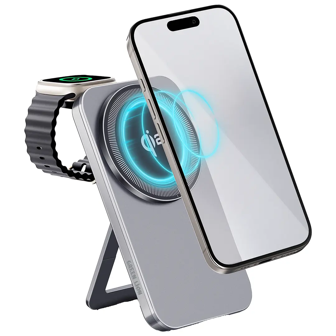 Green Lion Magstand Duo Wireless Charger with Kickstand 15w Gray
