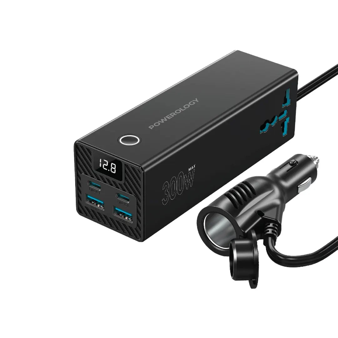 Powerology 2ac Universal 300w Power Inverter PD 36w Black
