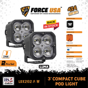 مصابيح لُوما واسعة 3 بوصات - أبيض (زوج) | FORCE USA LUMA 3" POD LIGHT FLOOD WHITE (PAIR)1*3PCS