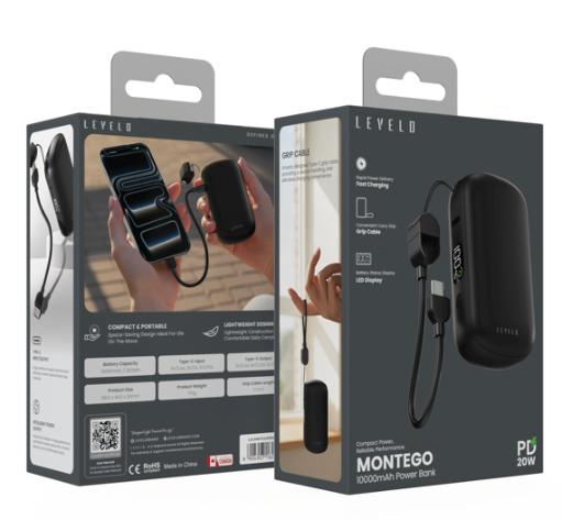باور بانك ليفيلو مونتيغو 10000 مللي أمبير مع شاشة LED – Levelo Montego – عبوة المنتج