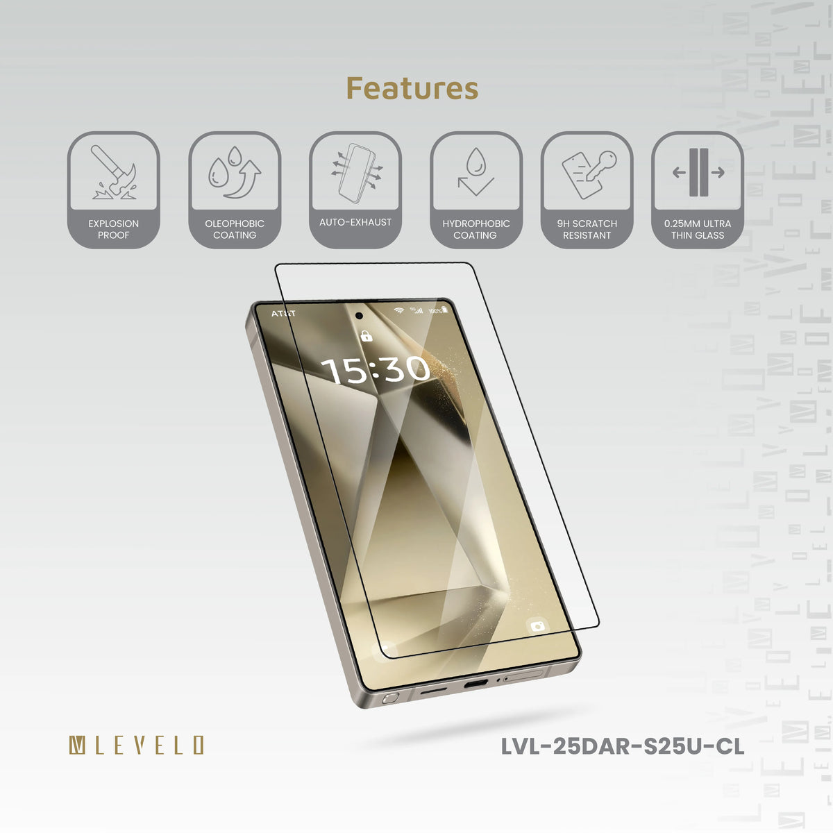 واقي شاشة ليفيلو 2.5D لسامسونج Galaxy S25 Ultra – HD أو AR أو خصوصية – تفاصيل المنتج والعبوة