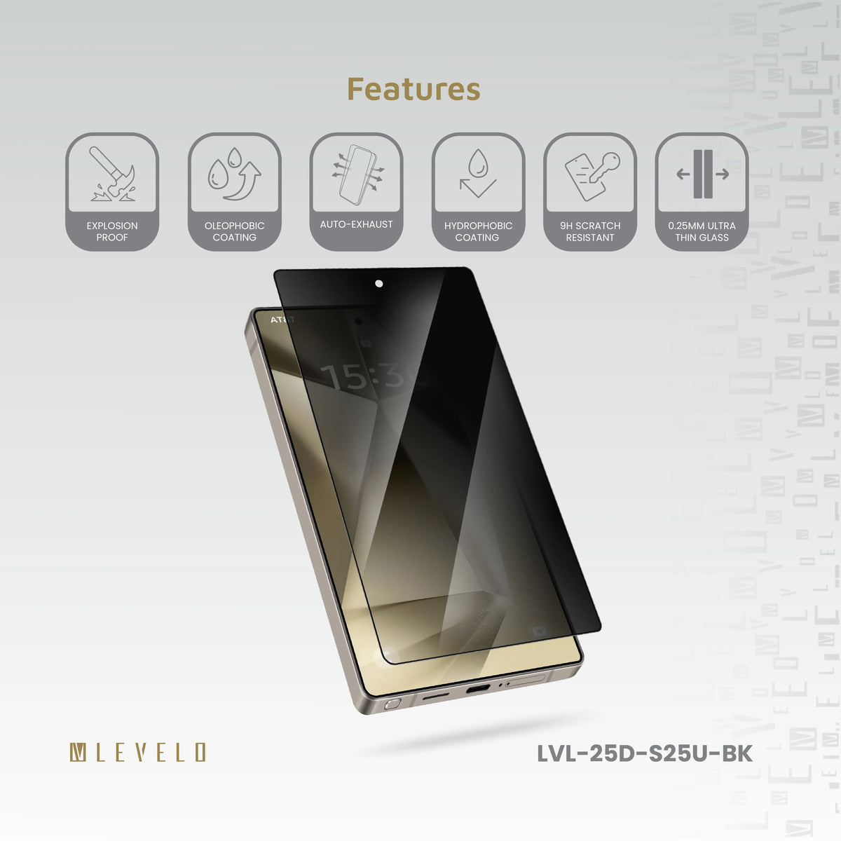 واقي شاشة ليفيلو 2.5D لسامسونج Galaxy S25 Ultra – HD أو AR أو خصوصية – تفاصيل المنتج والعبوة