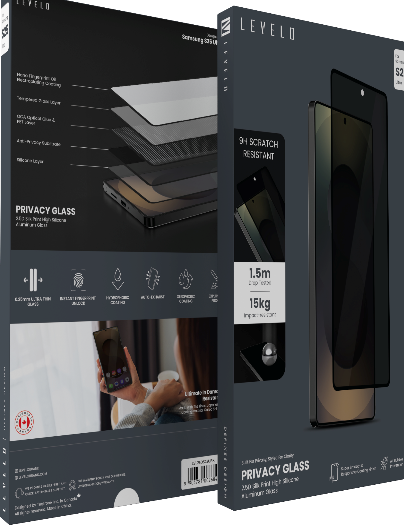 واقي شاشة ليفيلو 2.5D لسامسونج Galaxy S25 Ultra – HD أو AR أو خصوصية – تفاصيل المنتج والعبوة
