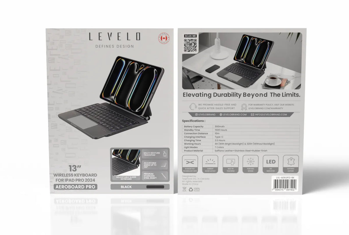 لوحة مفاتيح لاسلكية ليفيلو AeroBoard Pro لآيباد برو 2024 – أسود – صورة المنتج
