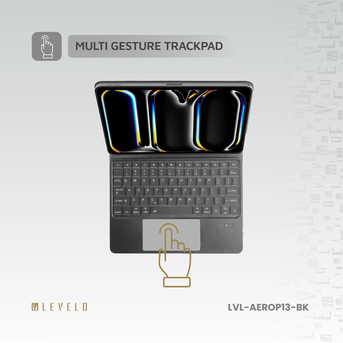 لوحة مفاتيح لاسلكية ليفيلو AeroBoard Pro لآيباد برو 2024 – أسود – تفاصيل المنتج والعبوة