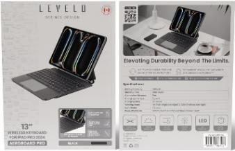 لوحة مفاتيح لاسلكية ليفيلو AeroBoard Pro لآيباد برو 2024 – أسود – تفاصيل المنتج والعبوة