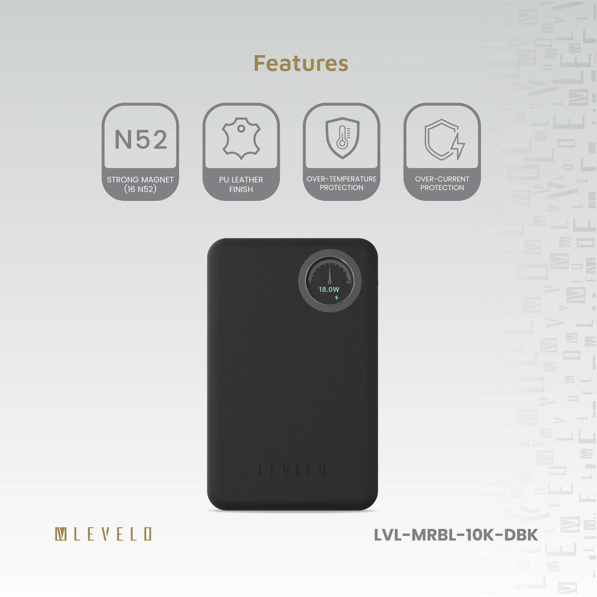 باور بانك ليفيلو Marbella مغناطيسي سعة 10000mAh بقدرة 20W – أسود داكن – تفاصيل المنتج والعبوة