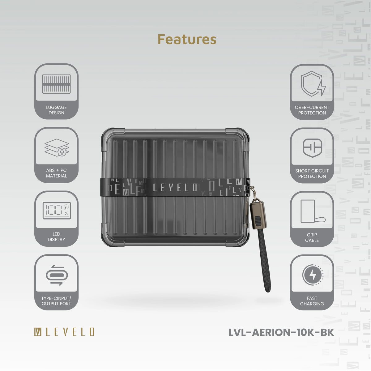 باور بانك ليفيلو Aerion سعة 10000 mAh مع كابل مسكة USB-C – تفاصيل المنتج والعبوة
